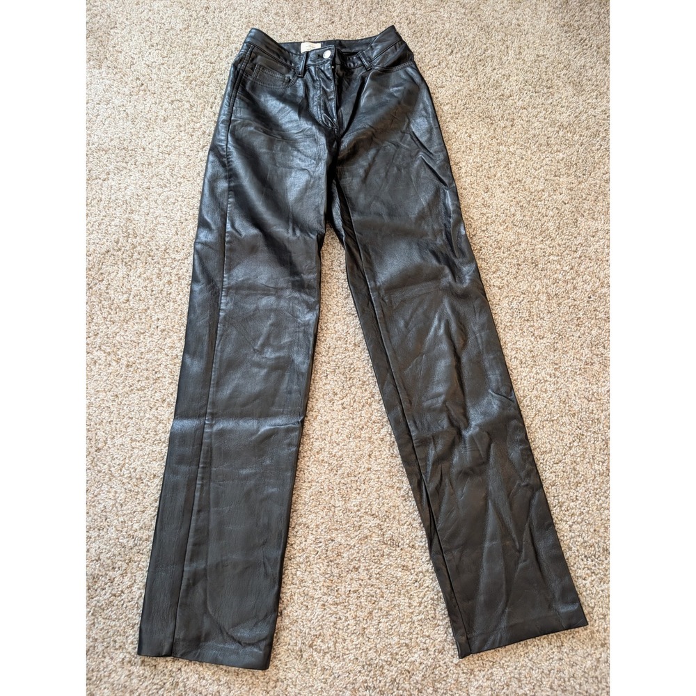 Wilfred Aritzia Melina Black Vegan Leather High Waisted Straight Leg Pants 0